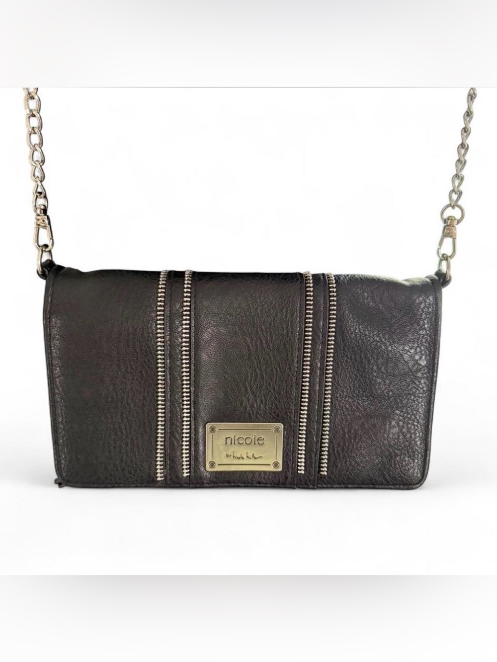 Nicole by Nicole Miller Black Crossbody Wallet Purse Chain Strap - Picture 3 of 7